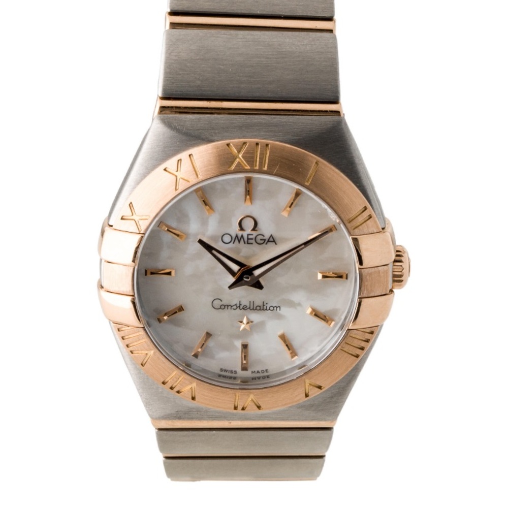 Omega constellation 24mm 18k rose gold and steel, mother of pearl dial watch